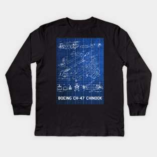 Blueprint of CH 47 Chinook Kids Long Sleeve T-Shirt